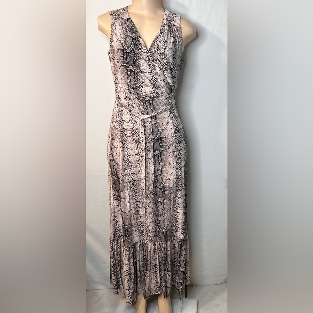 NWT INC International Concepts Paige Python Faux-Wrap Maxi Dress Black Ivory. XS